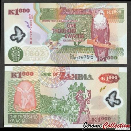 ZAMBIE - Billet de 1000 Kwacha - Polymer - 2008 – P44f – JeromeCollection