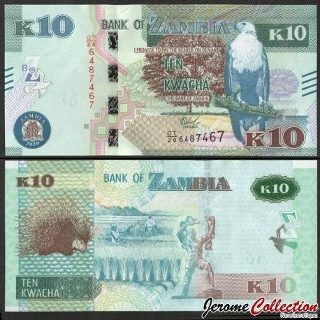 ZAMBIE - Billet de 10 Kwacha - Porc-épic - 2020 – P58c – JeromeCollection