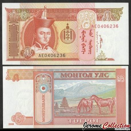 MONGOLIE - Billet de 5 Tögrög - Chevaux - 2008 – P61Ba – JeromeCollection