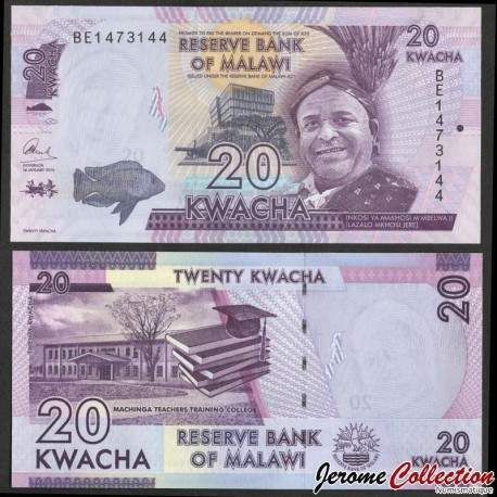 MALAWI - Billet de 20 Kwacha - Ecole Machinga - 2016