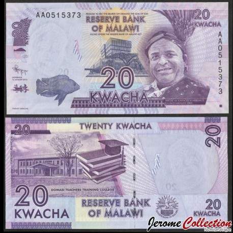 MALAWI - Billet de 20 Kwacha (avec erreur du nom du batiment) - 2012