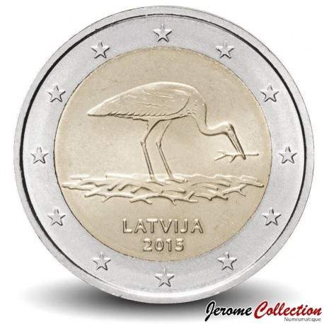 LETTONIE - PIECE de 2 Euros - Espèces menacées — La cigogne noire - 2015