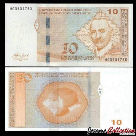 BOSNIE HERZEGOVINE - Billet de 10 Mark convertible - Aleksa Šantić - 2019 – P81c – JeromeCollection