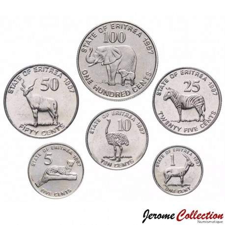 ERYTHREE - SET / LOT de 6 PIECES de 1 5 10 25 50 100 Cents - Animaux - 1997 – Km43 44 45 46 47 18 – JeromeCollection