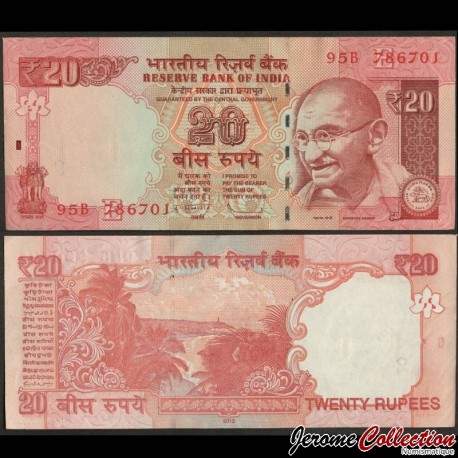 INDE - Billet de 20 Roupies - Lettre E - Gandhi - 2013 – P103d – JeromeCollection