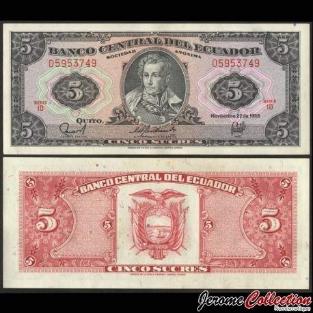 EQUATEUR - Billet de 5 Sucres - Antonio José de Sucre - ID - 1988 – P113d4 – JeromeCollection