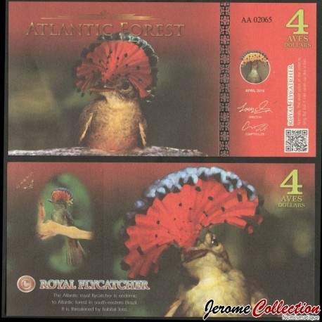 ATLANTIC FOREST - Billet de 4 Aves - Porte-éventail roi - 2016 – 0004 AVES – JeromeCollection