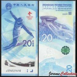 CHINE - Billet de 20 Yuan - Jeux olympiques d'hiver - Sauteur à ski - 2022