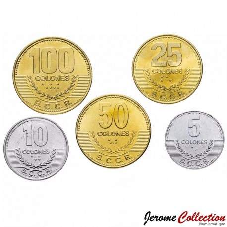 COSTA RICA - SET / LOT de 5 PIECES de 5 10 25 50 100 COLONES - 2007 2008