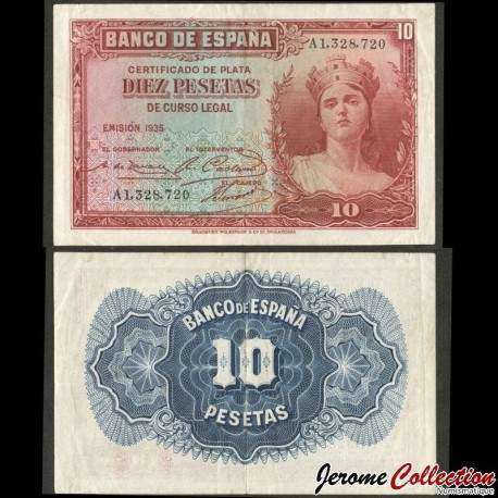 ESPAGNE - Billet de 10 Pesetas - Jeune Femme - 1935 – P86 – JeromeCollection