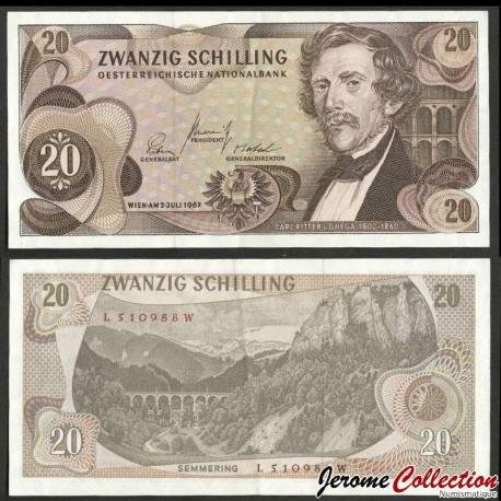AUTRICHE - Billet de 20 Schillings - Carl Ritter von Ghega - 1967 – P142 – JeromeCollection
