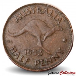 AUSTRALIE - PIECE de 1/2 Penny - Kangourou - 1953 – Km49 – JeromeCollection