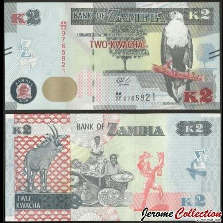 ZAMBIE - Billet de 2 Kwacha - Antilope rouanne - 2020 – P56c – JeromeCollection