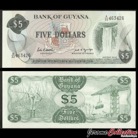 GUYANA - Billet de 5 Dollars - Chutes de Kaieteur - 1989 – P22e – JeromeCollection