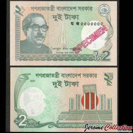 BANGLADESH - Billet de 2 Taka - SPECIMEN - 2021 – P52S – JeromeCollection