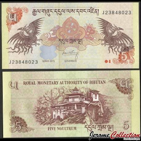 BHOUTAN - Billet de 5 Ngultrum - 2015 – P28c – JeromeCollection