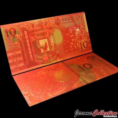 MACAO - Billet de 10 Patacas - Année du Dragon - Doré - 2008 – MACAO10 - 24k – JeromeCollection