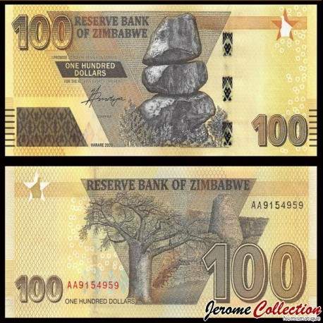 ZIMBABWE - Billet de 100 Dollars - Baobab / Ruines du Grand Zimbabwe - 2020 – P106a – JeromeCollection