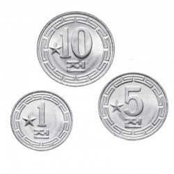 COREE DU NORD - SET / LOT de 3 PIECES de 1 5 10 CHON - Version ETOILE - 1959 1974 – Km9 10 11 – JeromeCollection