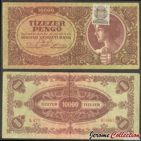 HONGRIE - Billet de 10000 Pengő avec timbre - 1945 – P119b – JeromeCollection