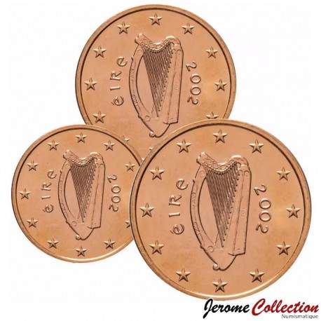 IRLANDE - SET / LOT de 3 PIECES de 1 2 5 Cents - Harpe celtique - 2002 – Km32 33 34 – JeromeCollection