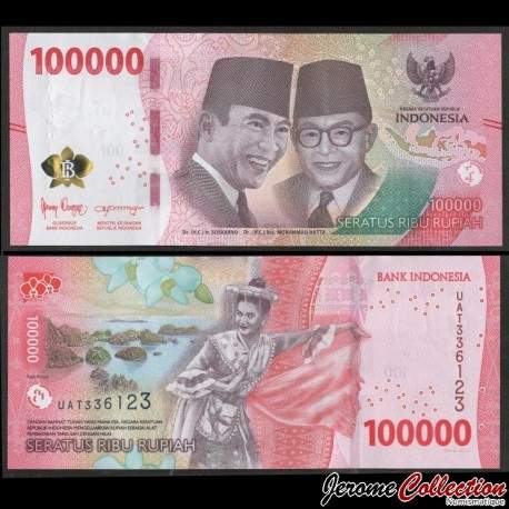 INDONESIE - Billet de 100000 Rupiah - Achmed Sukarno et Mohammed Hatta - 2022 – P168 – JeromeCollection