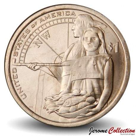 ETATS UNIS / USA - PIECE de 1 Dollar - Native american / Sacagawea - Hospitalité amérindienne - D - 2014 – Km575 –