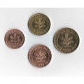 ALLEMAGNE DE L'OUEST / RFA - SET / LOT de 4 PIECES de 1 2 5 10 Pfennig - 1993 / 1995 – Km105 106 107 108 –