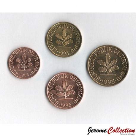 ALLEMAGNE DE L'OUEST / RFA - SET / LOT de 4 PIECES de 1 2 5 10 Pfennig - 1993 / 1995 – Km105 106 107 108 –
