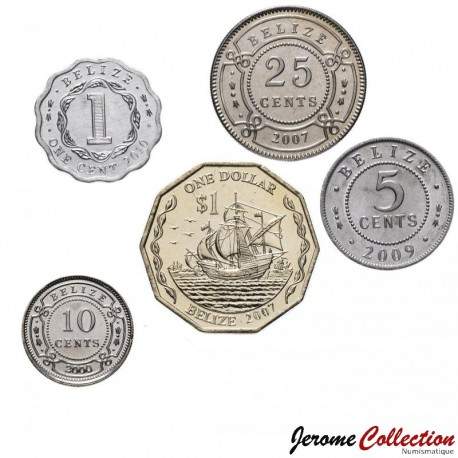 BELIZE - SET / LOT de 5 PIECES - 1 5 10 25 Cents 1 Dollar - 1974 / 2022 – Km33 34 35 36 99 – JeromeCollection