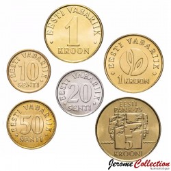 ESTONIE - SET / LOT de 6 PIECES - 10 20 50 Senti 1 5 Krooni - 1994 / 2008