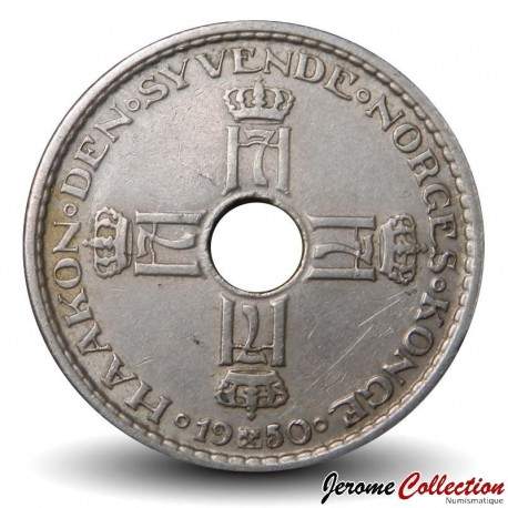 NORVEGE - PIECE de 1 Krone - Croix formée de 4 monogrammes d'Haakon VII - 1950 – Km385 – JeromeCollection