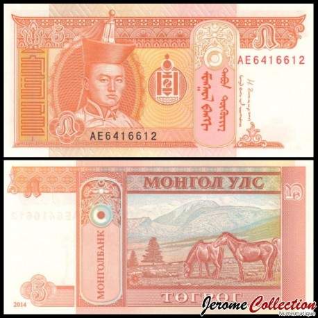 MONGOLIE - Billet de 5 Tögrög - Chevaux - 2014 – P61Bb – JeromeCollection