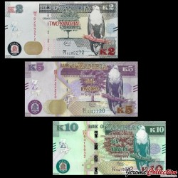 ZAMBIE - SET / LOT de 3 Billets de 2 5 10 Kwacha - 2018/2020