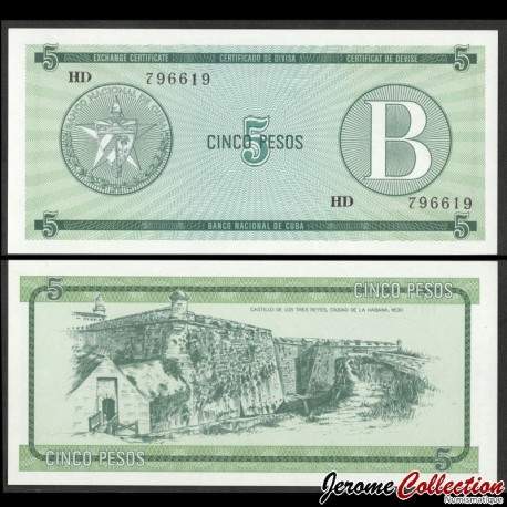 CUBA - Billet de 5 Pesos - B - Forteresse Tres Reyes - 1985 – Pfx7 – JeromeCollection