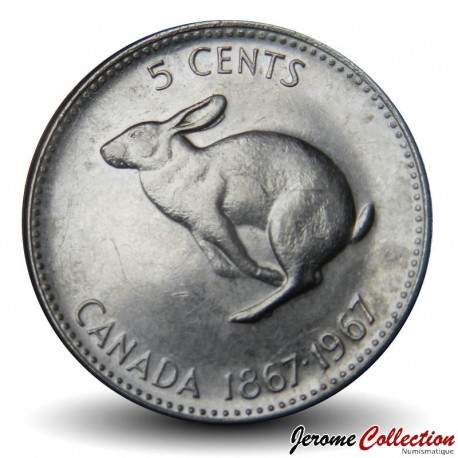 CANADA - PIECE de 5 Cents - Centenaire de la Confédération - Lapin - 1967 – Km66 – JeromeCollection
