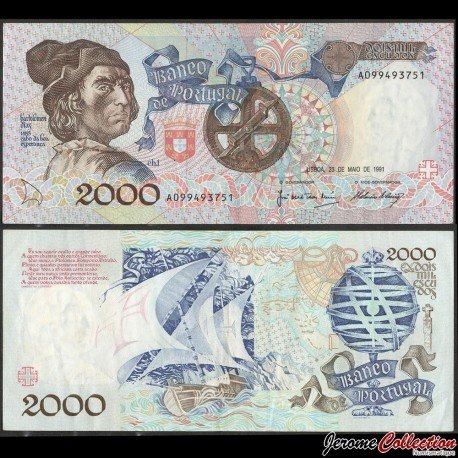 PORTUGAL - Billet de 2000 Escudos - Bartolomeu Dias - 23.5.1991 – P186a1 – JeromeCollection