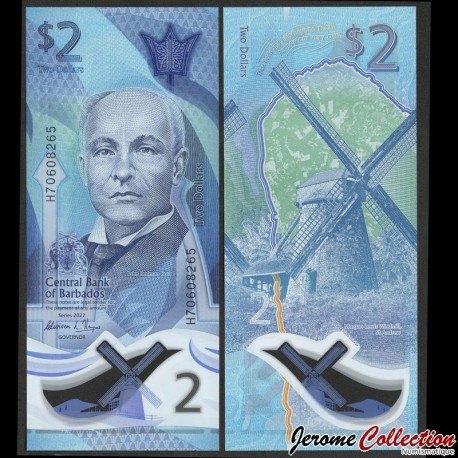 BARBADE - Billet de 2 Dollars - Moulin de Morgan Lewis - Polymer - 2022 – P80 – JeromeCollection