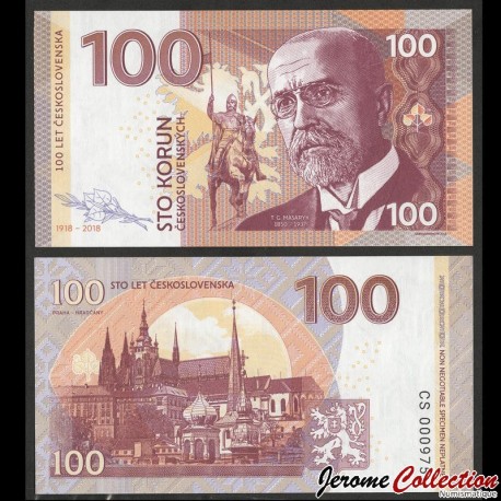 TCHÉCOSLOVAQUIE - Billet de 100 Korun - Tomáš Garrigue Masaryk - 2018 – Masaryk - Gabris – JeromeCollection