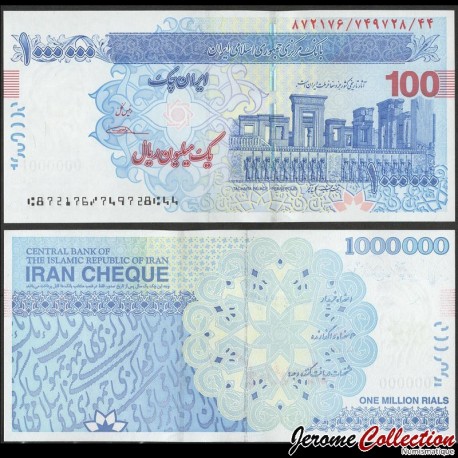 IRAN - IRAN CHEQUE - Billet de 100 Tomans / 1000000 Rials - Palais de Tachara - 2013 – P154Bb – JeromeCollection