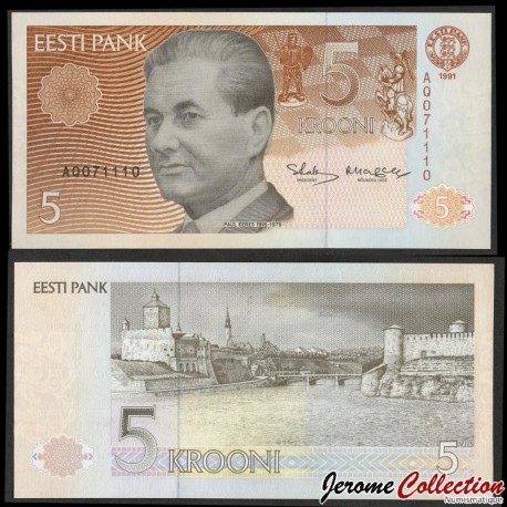 ESTONIE - Billet de 5 Krooni - Paul Keres - 1991 – P71a – JeromeCollection