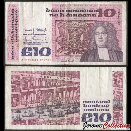 IRLANDE - Central Bank of Ireland - 10 Pounds - Jonathan Swift - 07.09.1984 – P72b2 – JeromeCollection