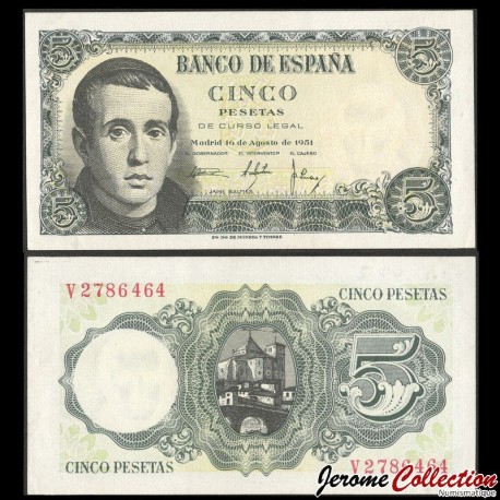 ESPAGNE - Billet de 5 Pesetas - Jaime Balmes - 16.08.1951 – P140a2 – JeromeCollection