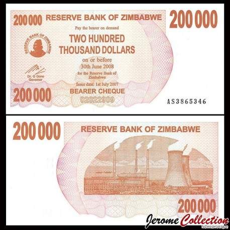 ZIMBABWE - Billet de 200000 Dollars - Bearer cheque - 01.07.2007