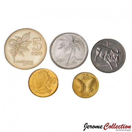 PHILIPINES - SET / LOT de 5 PIECES de 25 50 Sentimo 1 2 5 Piso - Animaux - 1991 / 1994 – Km241 242 243 258 259 –