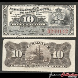 CUBA / Banco Español de la Isla de Cuba - Billet de 10 Centavos - Bateau - 1897