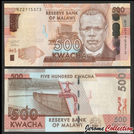 MALAWI - Billet de 500 Kwacha - Barrage de Godzi - 01.01.2021 – P66c – JeromeCollection