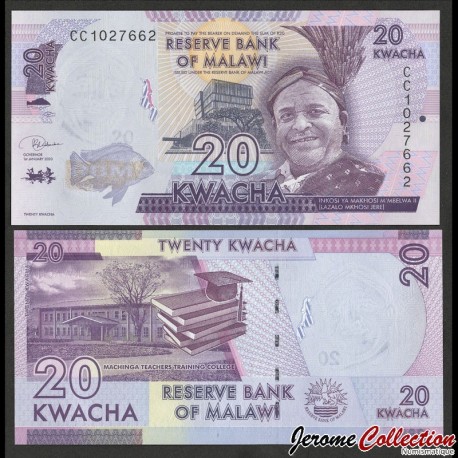 MALAWI - Billet de 20 Kwacha - Ecole Machinga - 2020 – P63f – JeromeCollection