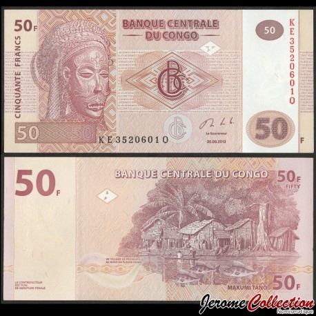 CONGO - Billet de 50 Francs - Masque Tshokwe - G-D - 2013 – P97b – JeromeCollection