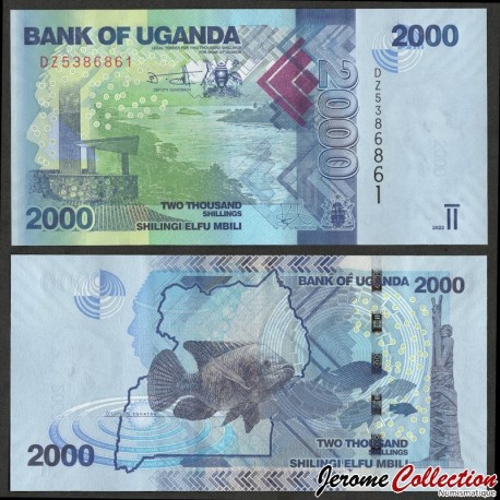 OUGANDA - Billet de 2000 Shillings - Poisson - 2022 – P50g – JeromeCollection